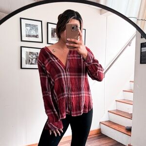 Sonoma Burgundy / Pink Plaid Button-Up Blouse L